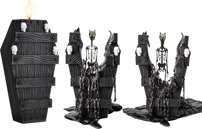 Skull Candle R.I.P. Coffin Skeleton Candles 7x5 Inches Burns 12 Hours! Spooky Decorations & Decor - Skull & Bones Goth - Spooky Horror Gift Gothic Vintage Gift Trick Or Treat Skull Farmhouse