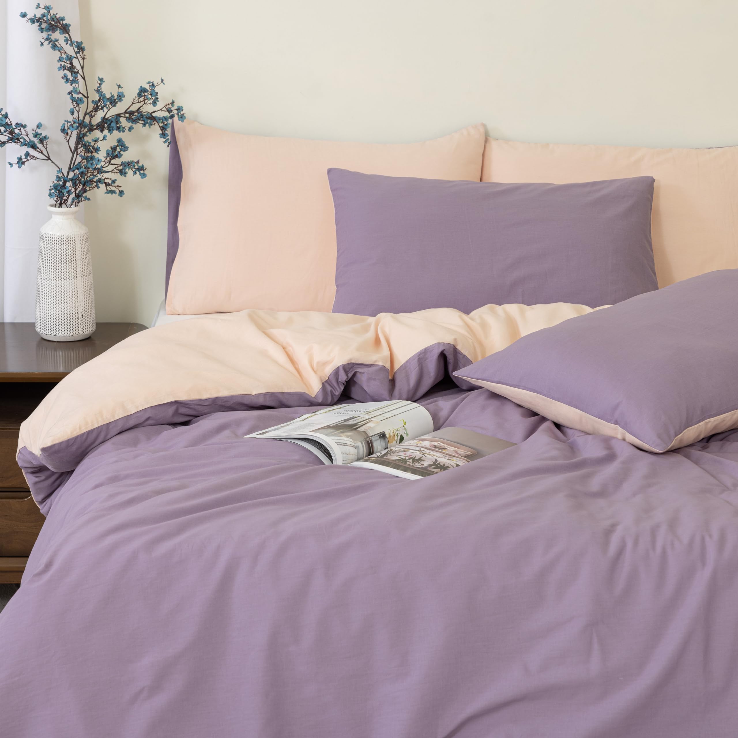 Mhg Living Purple Single Reversible Duvet Cover,Single Bedding Sets,100% Cotton Duvet Cover,Single Duvet Cover,Soft Duvet Cover Set,Button Closure,Duvet Covers With 1 Pillow Case,Quilt Cover (135X200)