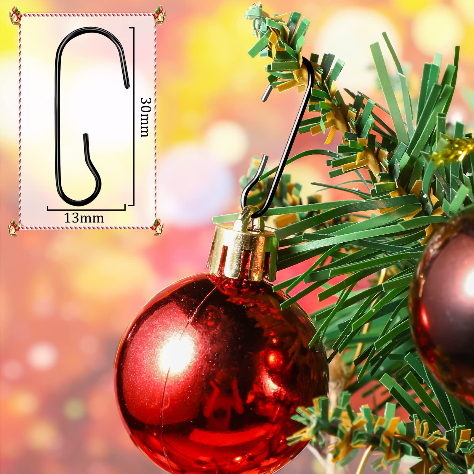 Hotop Christmas Ornament Hooks Halloween Ornament Hangers Bendable Metal Wire Hanging Hook with Storage Box for Christmas Tree Halloween Party Decor(Black,120 Pieces)