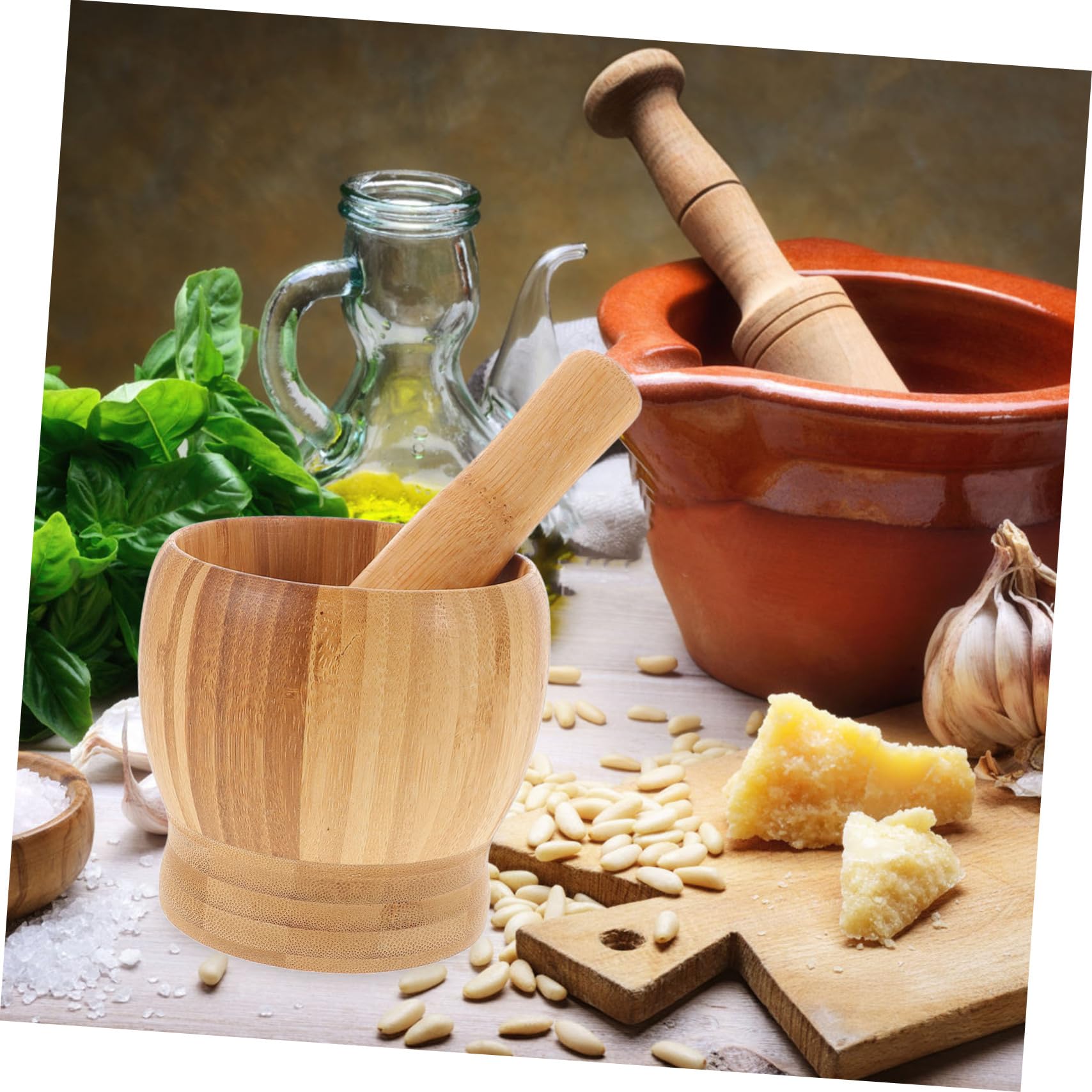 STOBAZA 1Set Wooden Garlic Crush Pot Kit Kitchen Tool for Crushing Garlic and Pills Elegant Design Natural Finish for Cooking and Medicine Preparation