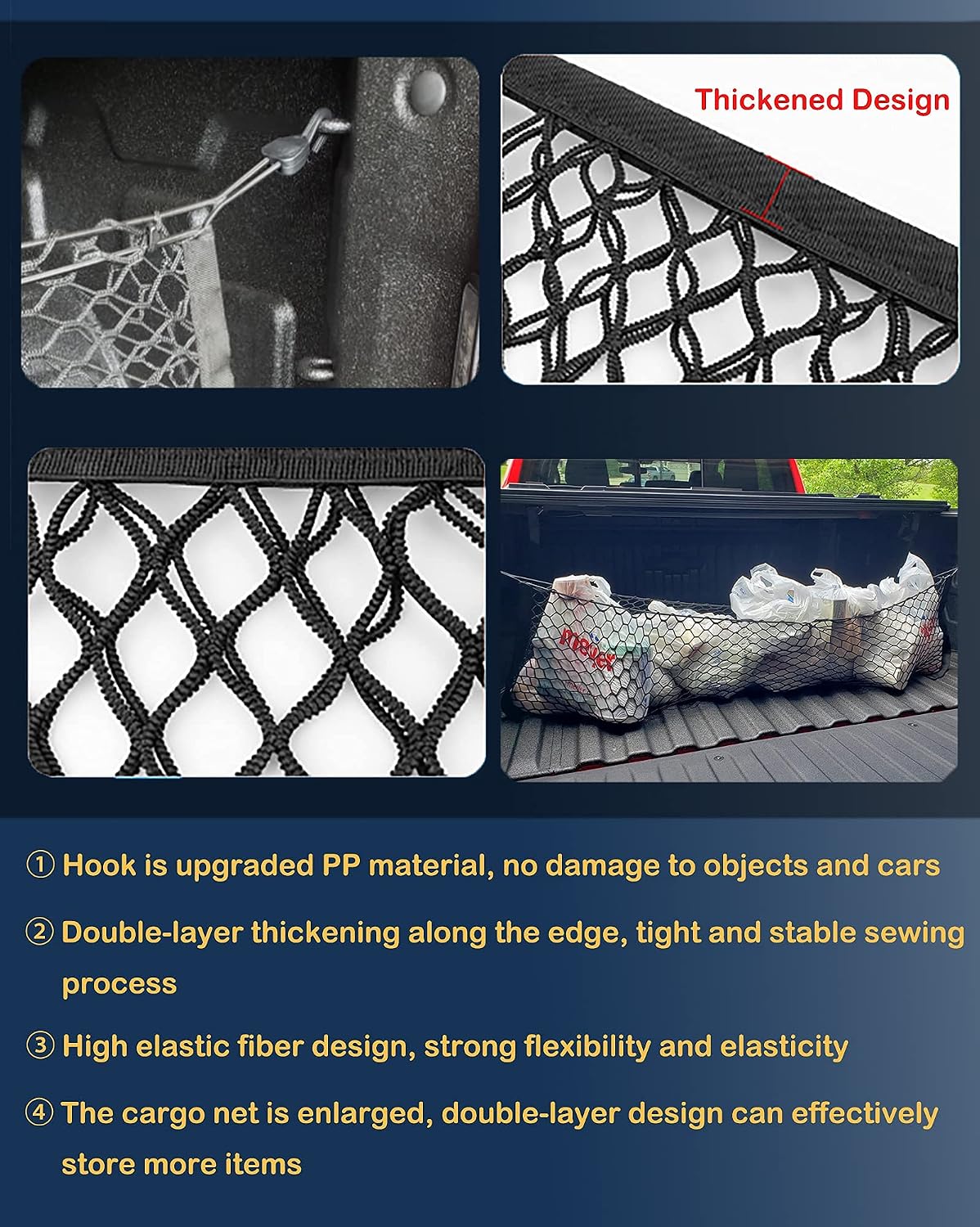 Cargo Net Truck Bed Envelope Style Chevrole Silverado Mesh for GMC Sierra 2013-2022 Automotive Cargo Netting Pickup Trunk Chevy Colorado WT LS LT LTZ 2013 2014 2015 2016 2017 2018 2019 2020 2021 2022