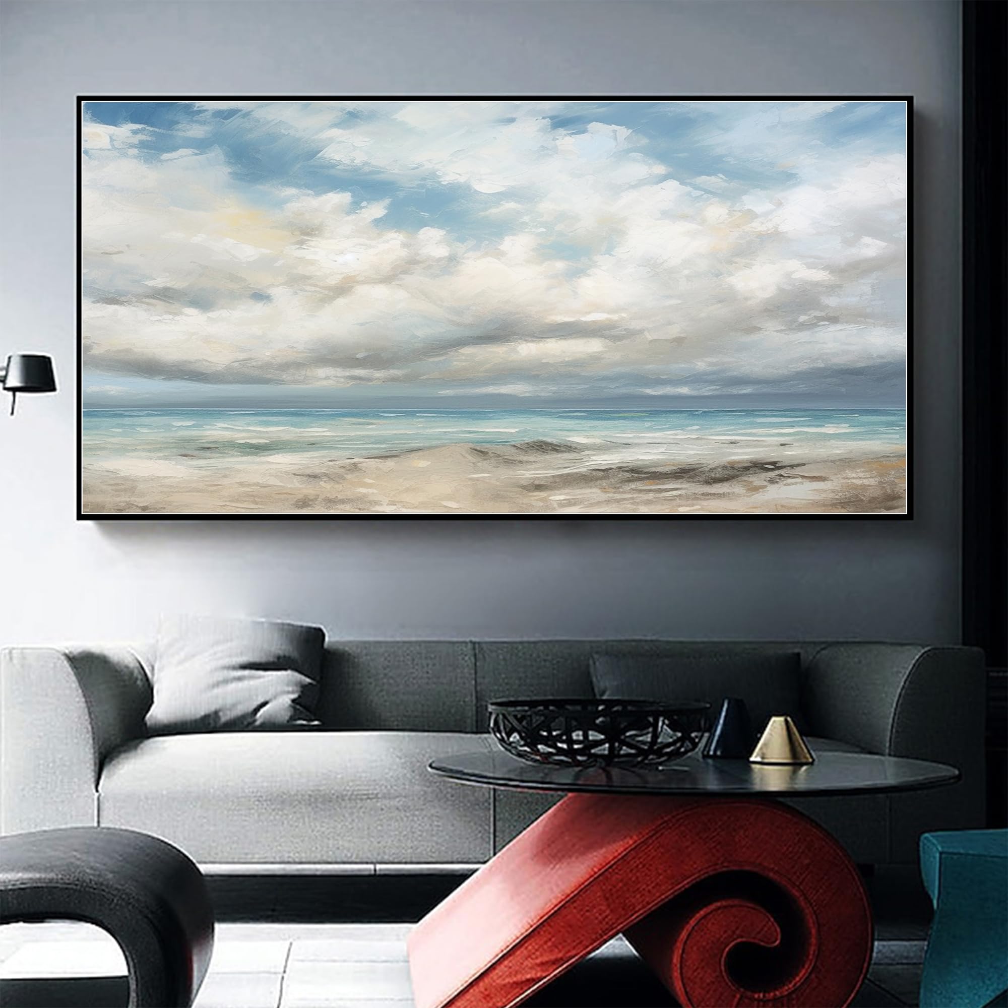 Amazon.com: Blue White Art Landscape Oil Painting, Modern Neutral
