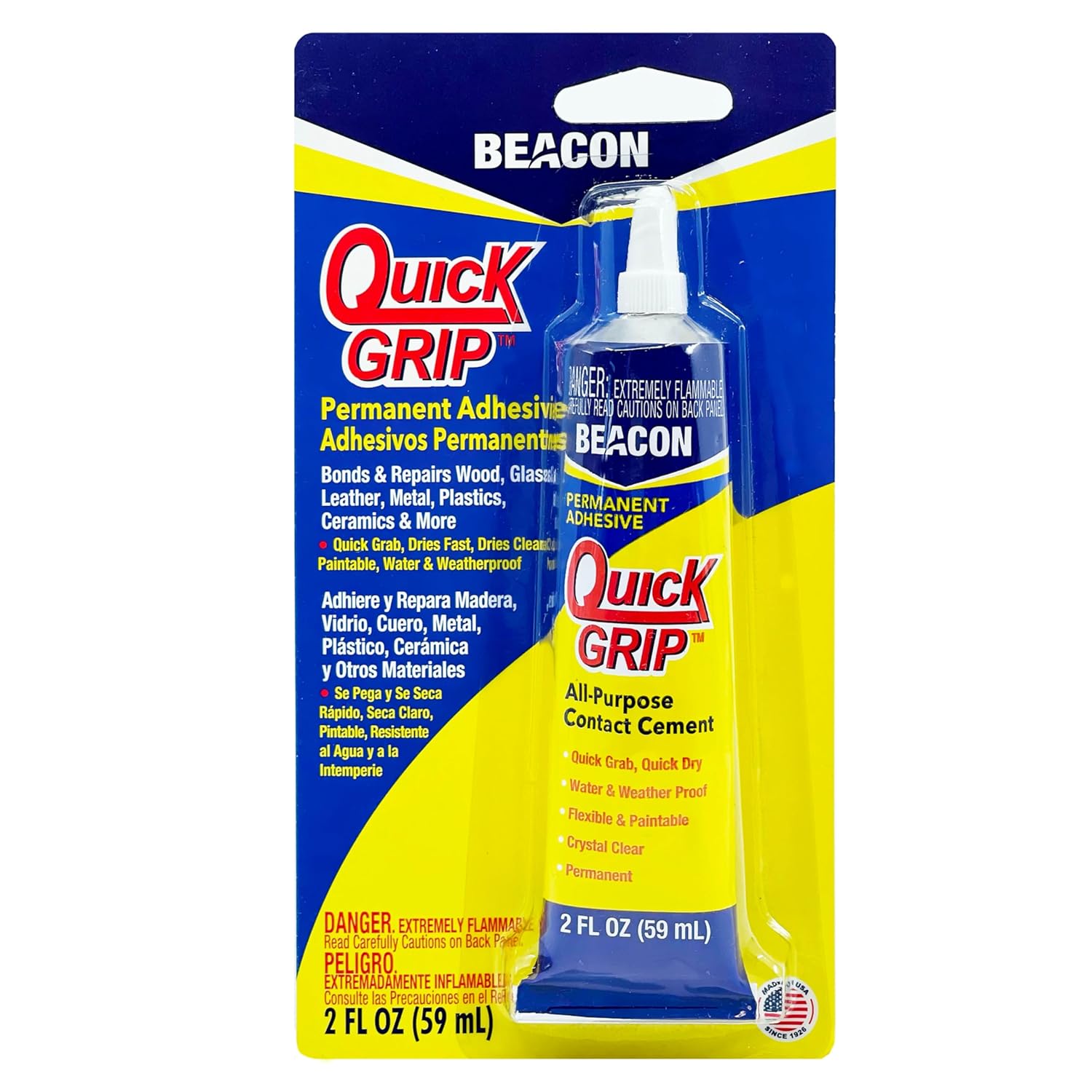 BEACON Quick Grip Permanent Adhesive - Fast-Drying, Crystal-Clear & Weather-Proof Glue for Ceramics, Wood, and More, 2-Ounce, 12-Pack