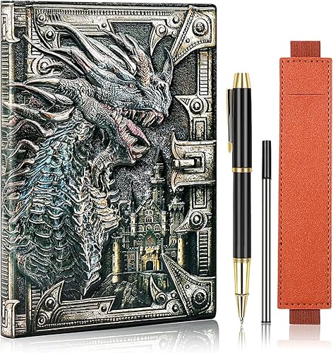 YICMY Diario de cuero 3D bronce Phoenix en relieve, cuaderno de viaje de tapa dura, cuaderno vintage A5 con un bolígrafo clásico negro, regalo para