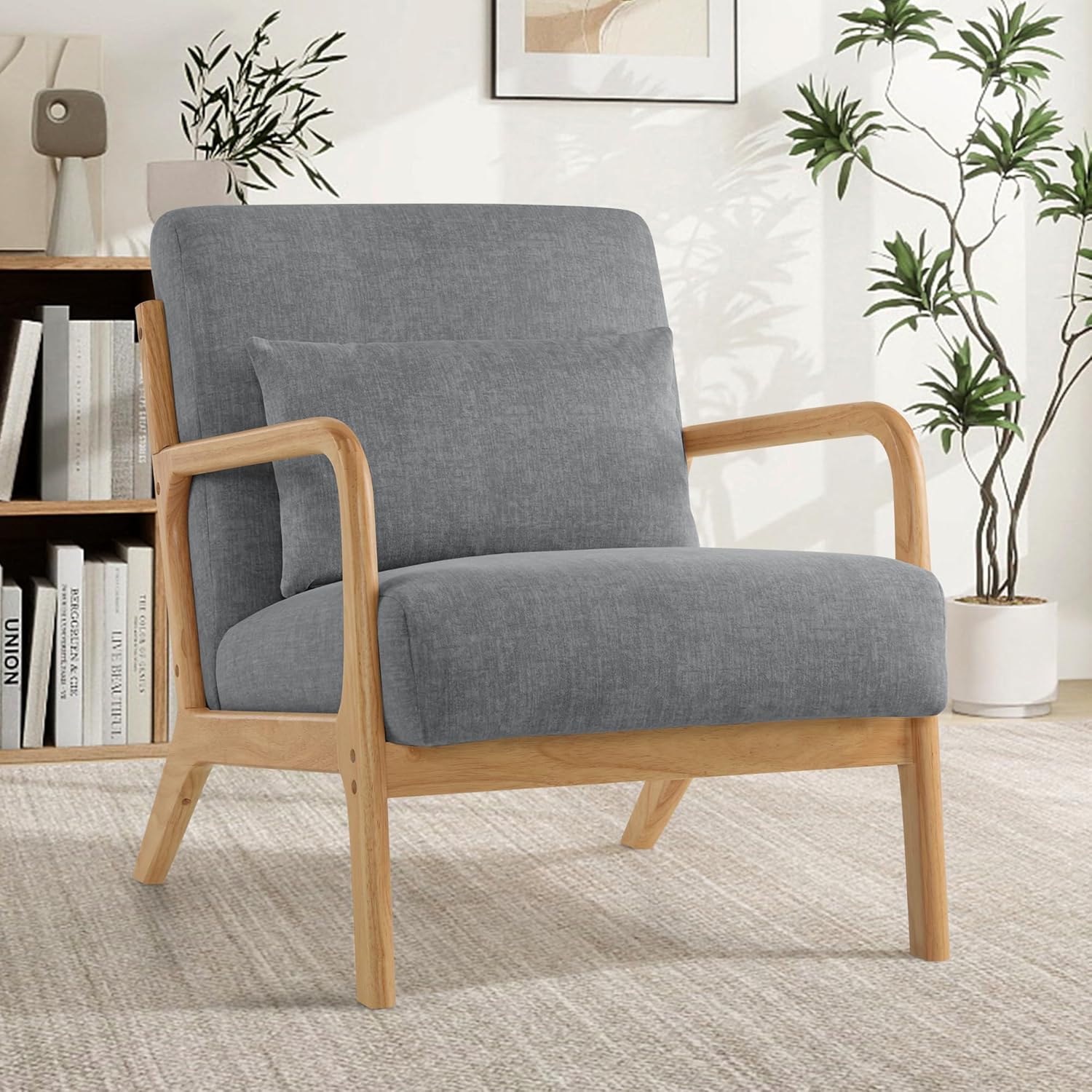 Accent Chair with Pillow Upholstered Mid Century Chair Living Room Chair Comfy Reading Chair with Thick Cushion Solid Wood Frame Armchair for Small Space Bedroom Balcony Orange Set of 2