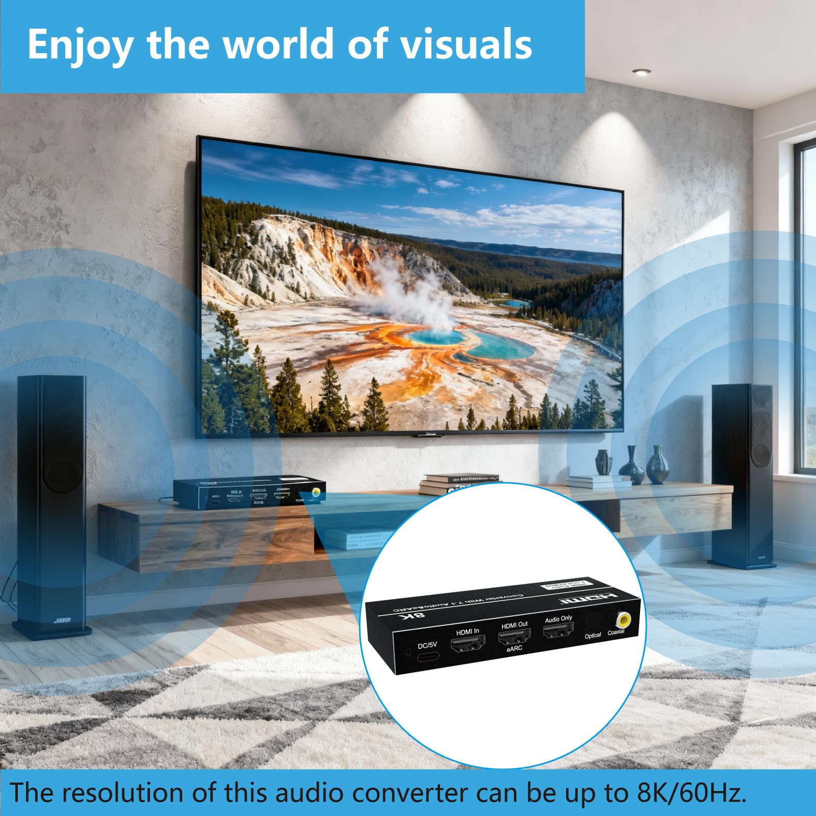Estrattore audio HDMI 8K con eARC, 4K@120Hz 144Hz, 40Gbps HDMI 2.1, Dolby Atmos/DTS:X, ottico/coassiale/uscita audio da 3,5 mm per PS5, Xbox Series X/S, PC, home theater