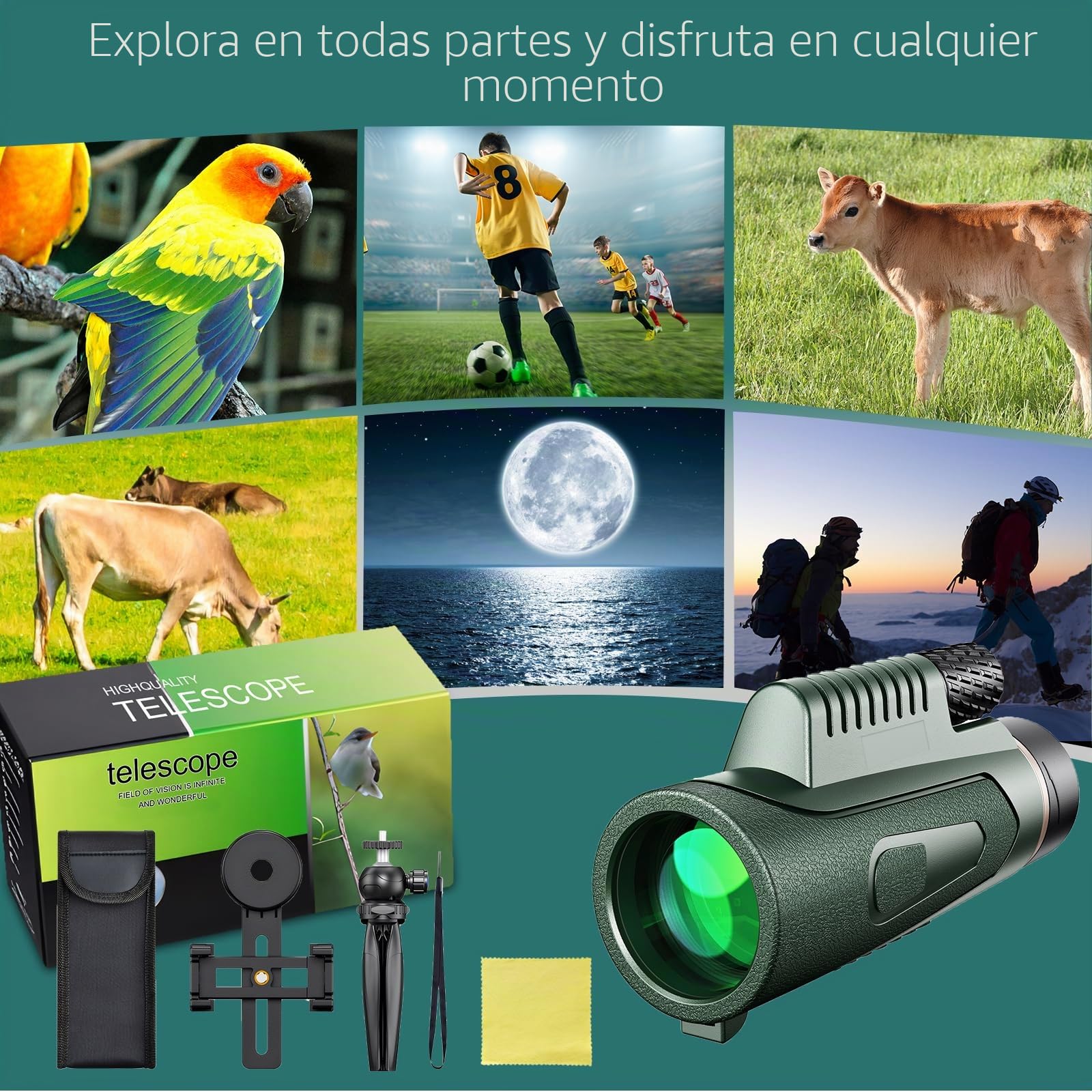 12 X 50 Telescopio Monocular Prisma BAK4 Revestimiento Múltiple Trípode Soporte para Smartphone Impermeable Monocular para Adultos para la Observación de Aves Senderismo Caza