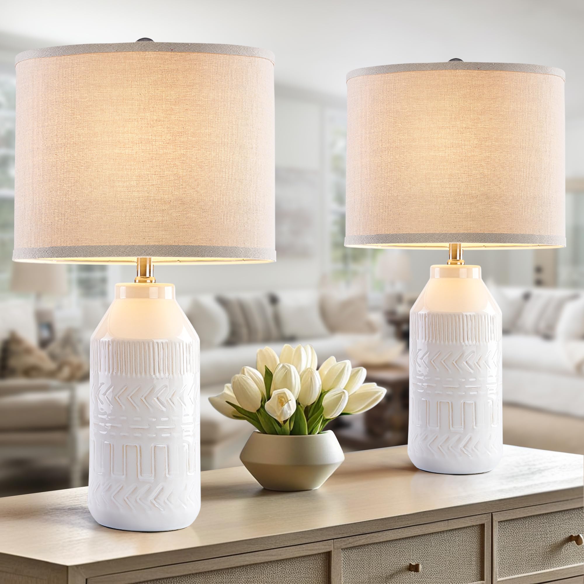 Maxax Modern Ceramic Table Lamps Set of 2 for Living Room, 24