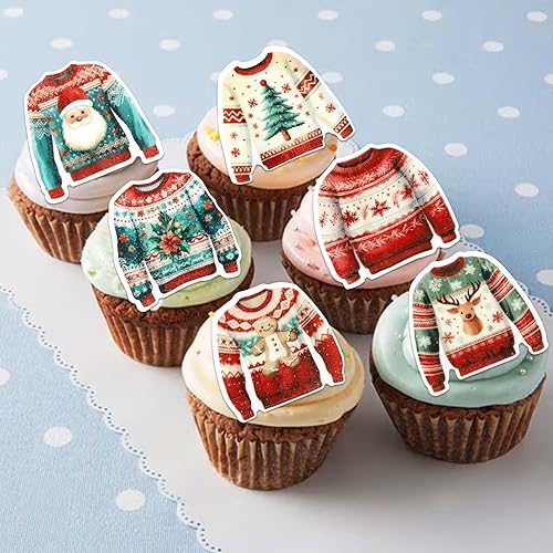 Vista 168 de Rsstarxi Paquete de 30 adornos navideños para cupcakes de hombre de jengibre con purpurina para baby shower, decoración para temática de Feliz