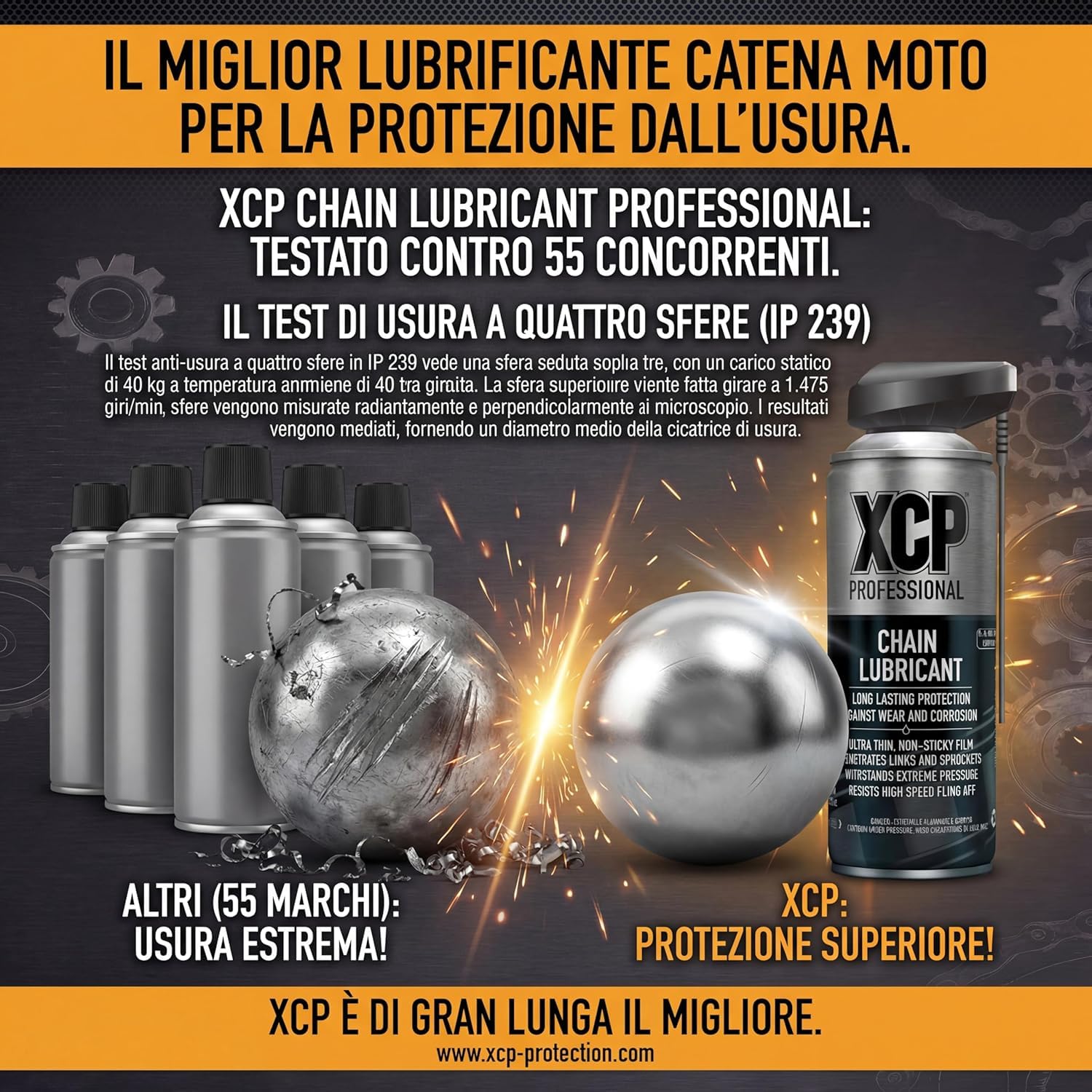 XCP Lubrificante Catena Spray 200ml, Alta Prestazione Professionale per moto Compatibile con catene ORing, XRing e ZRing