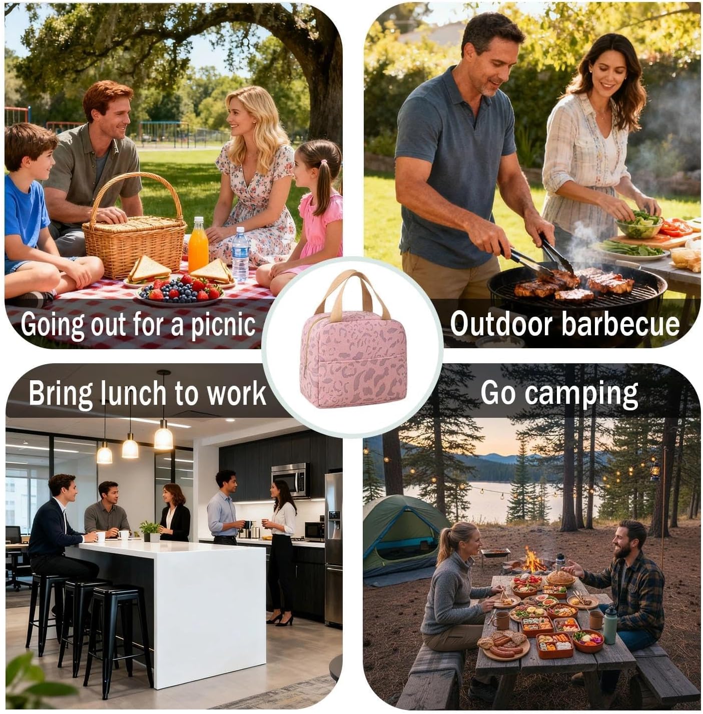 Lunch Bag - Comes with Four Ice Packs, Ladies' Bento Bag, Cute Lunch Bag, Portable Lunch Bag, Suitable for Girls and Ladies(Pink) - Image 6