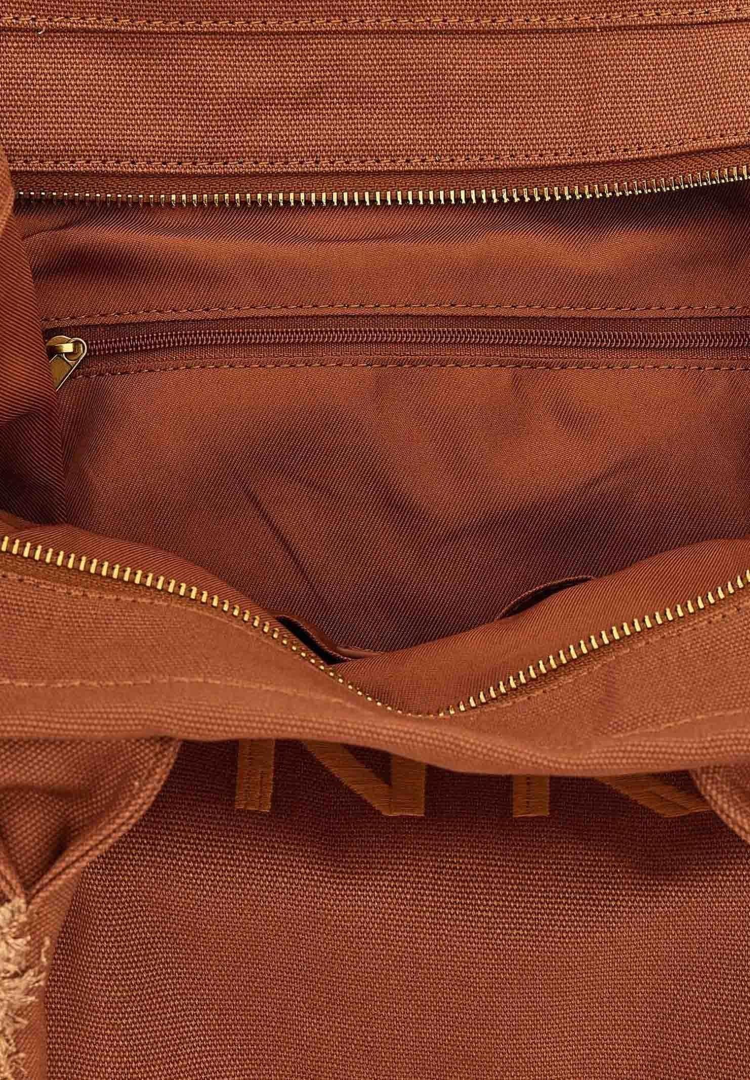 Pinko Bolsa Shopper Media Beach de lona con logotipo y detalles flecos Art. 106673A3A4