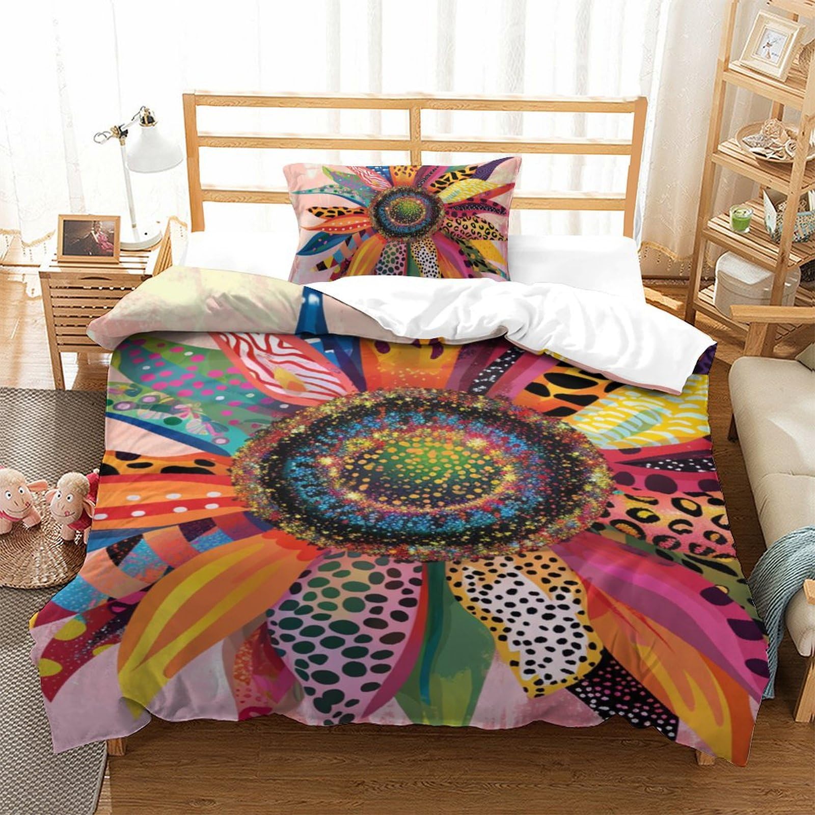 Parure de lit tournesol 3D housse de couette single microfibre douce anti-plis pour lit simple