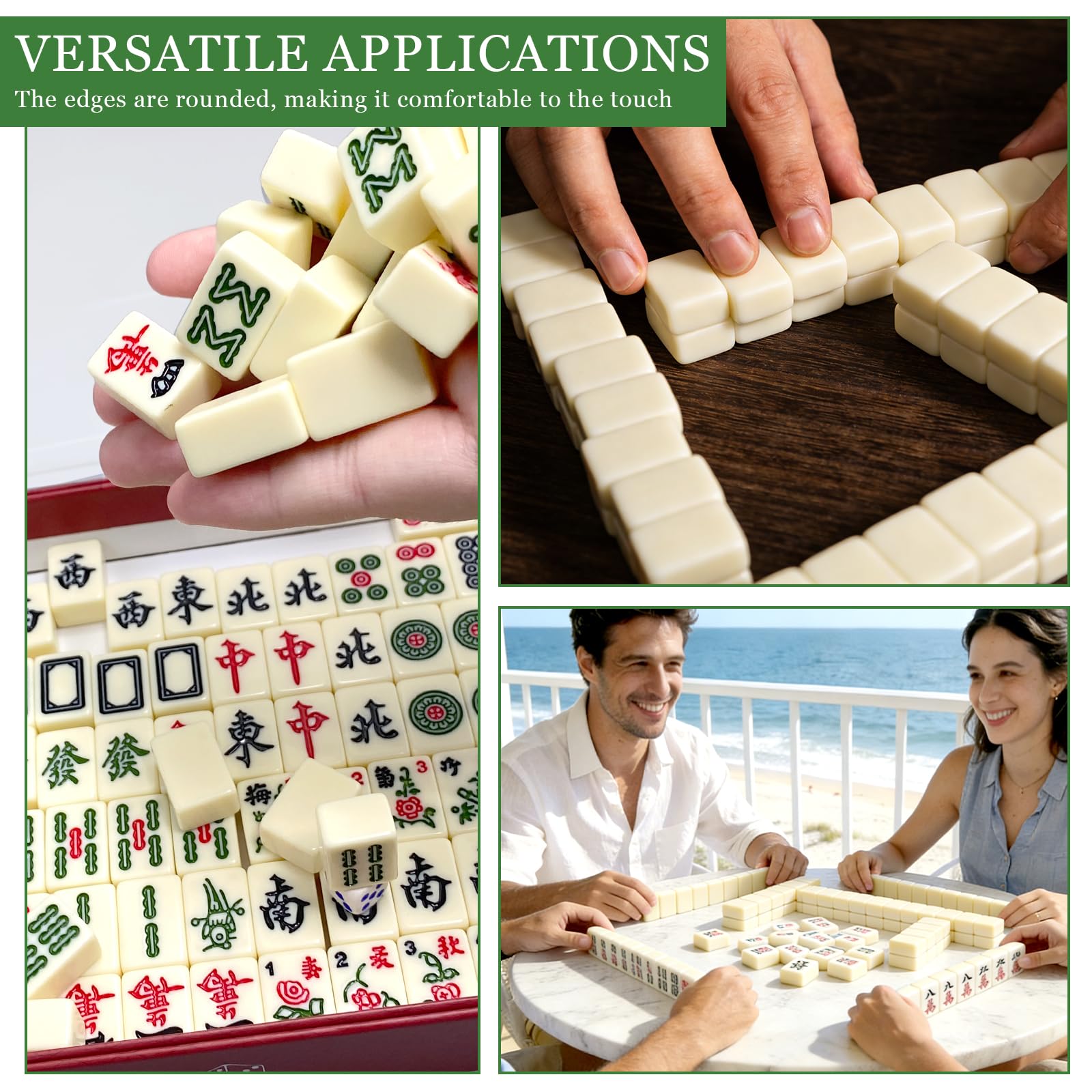 Mini Mahjong Portable, Jeu de Mahjong Chinois avec 144 Tuiles pour Voyage, Famille, Réunions (Blanc Cassé)