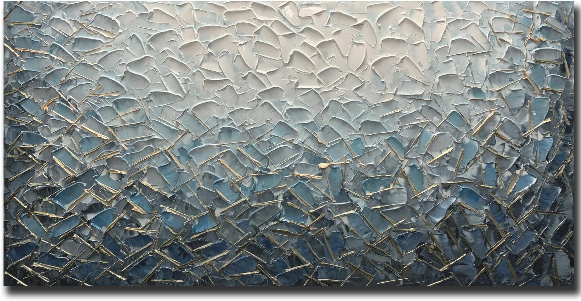 Yotree Paintings, 24x48 Inch Paintings Oil Hand Painting 3D Hand-Painted On Canvas Abstract Artwork Art Wood Inside Framed Hanging Wall Decoration Blue Teal Abstract Painting