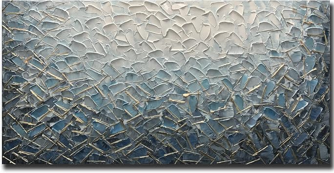 Yotree Paintings, 24x48 Inch Paintings Oil Hand Painting 3D Hand-Painted On Canvas Abstract Artwork Art Wood Inside Framed Hanging Wall Decoration Blue Teal Abstract Painting