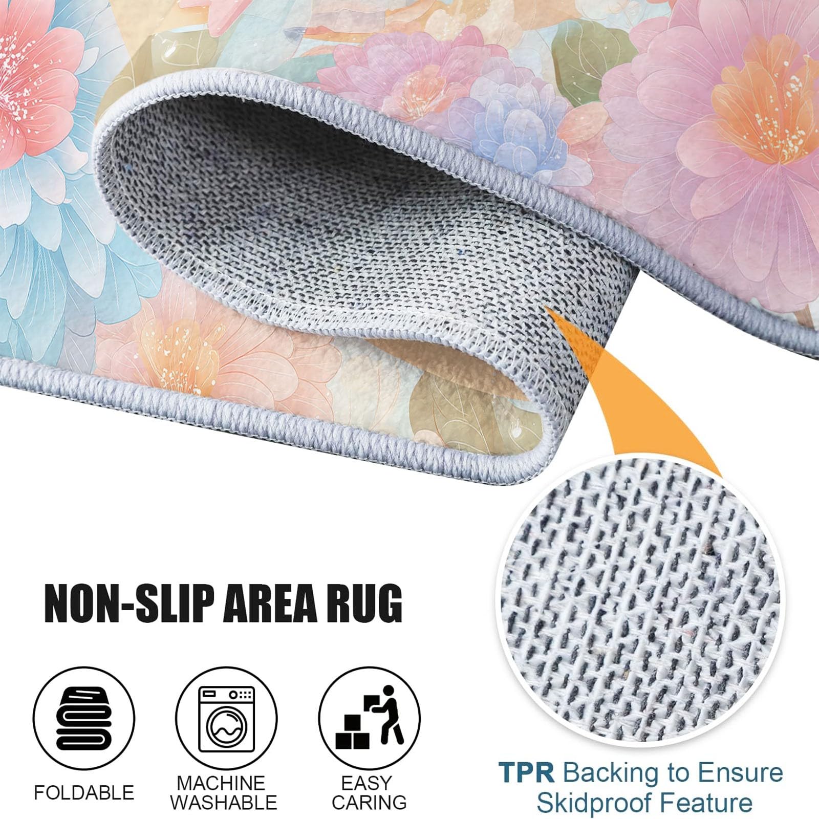 Fleurs Lune Fée Tapis de Salon, Tapis de Dimensions 60x110cm antidérapant et Lavable, Dessin Animé Mignon Multicolore pour Les Chambres Les Salons et Les couloirs