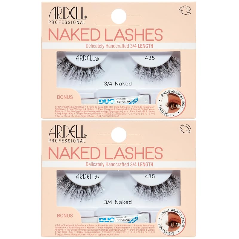 Ardell Naked Lashes 435 – Cílios postiços naturais 3/4 com Invisiband, adesivo para cílios e pacote com 2