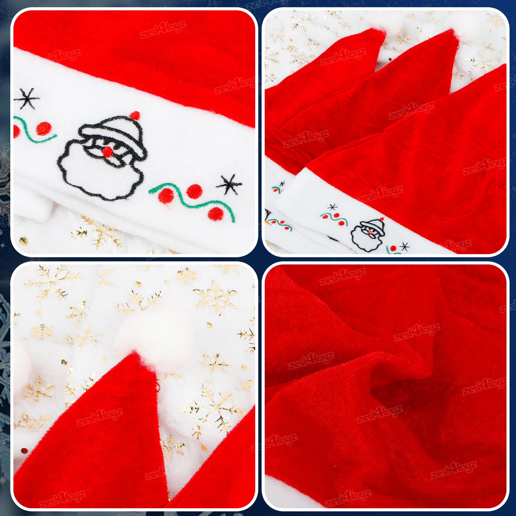 Zest 4 Toyz Christmas Santa Cap Pack of 2 Christmas Hat Soft Velvet Material with Embroidered Snowman Design for Holiday Parties and Festive Decor for Kids Adult 1