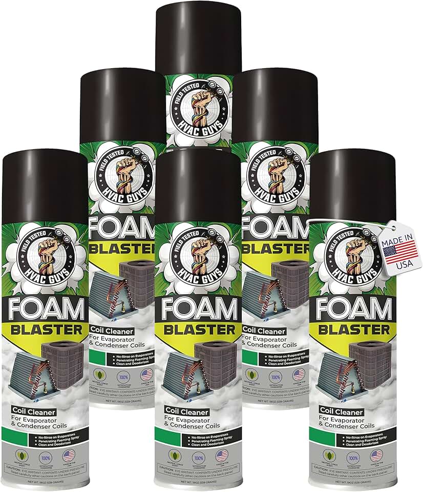 Leak Saver HVAC GUYS Foam Blaster AC Coil Cleaner Foam Spray | HVAC Coil Cleaner for AC Unit | Professional Deep-Penetrating Formula for Evaporator (No Rinse) & Condenser (Light Rinse) - 6 Pack