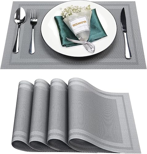 Miniatura 45 de Juego de 6 manteles individuales, lavables, resistentes al calor y a las manchas para interiores y exteriores, manteles individuales de vinilo Negro