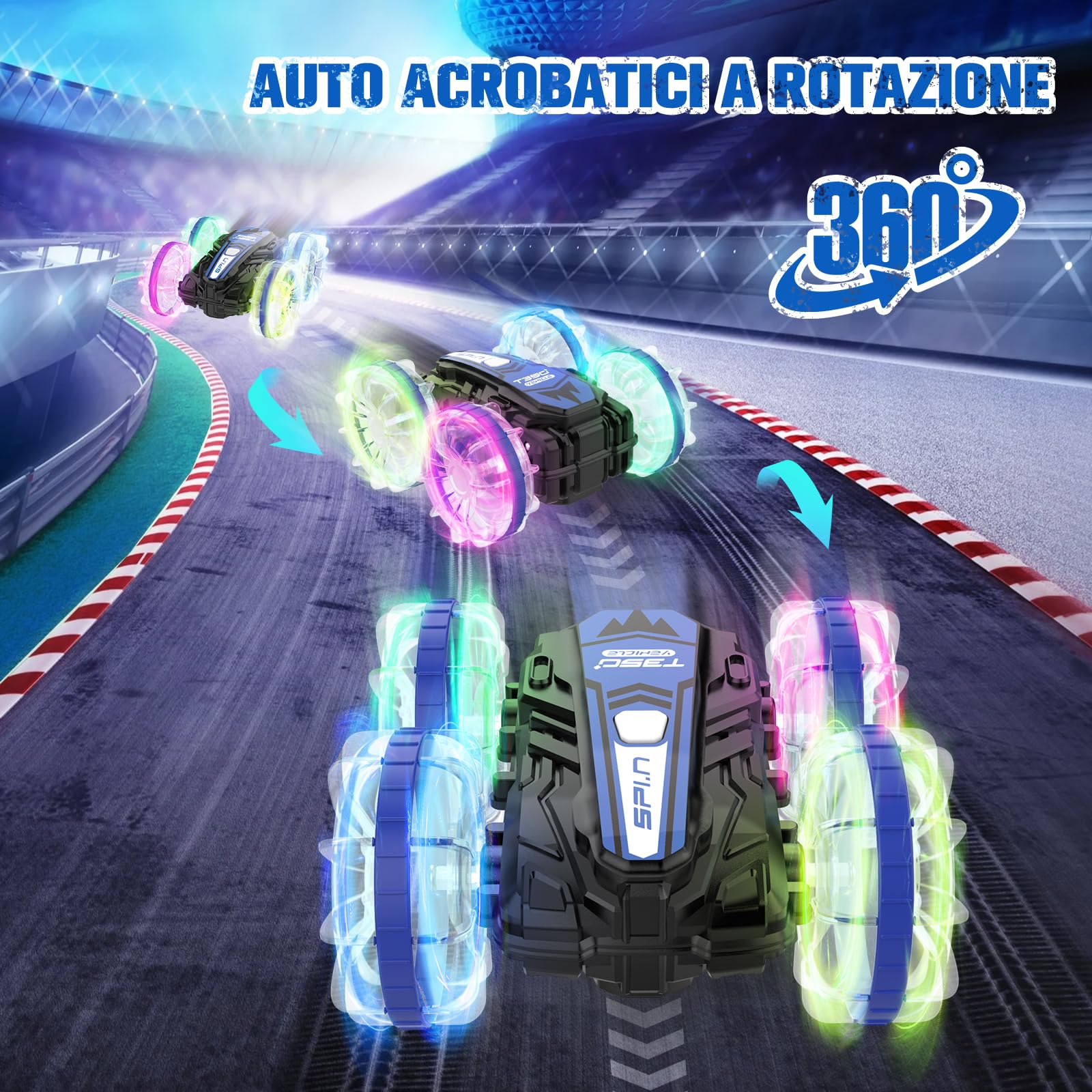 EVARY Macchina Telecomandata per Bambini,2.4GHZ Veicolo di Telecomando Anfibio, Auto Acrobatica 4WD Controllata a Mano, 360°Rotazione Stunt Car Offroad RC Veicolo,Regalo di Compleanno e Festività.