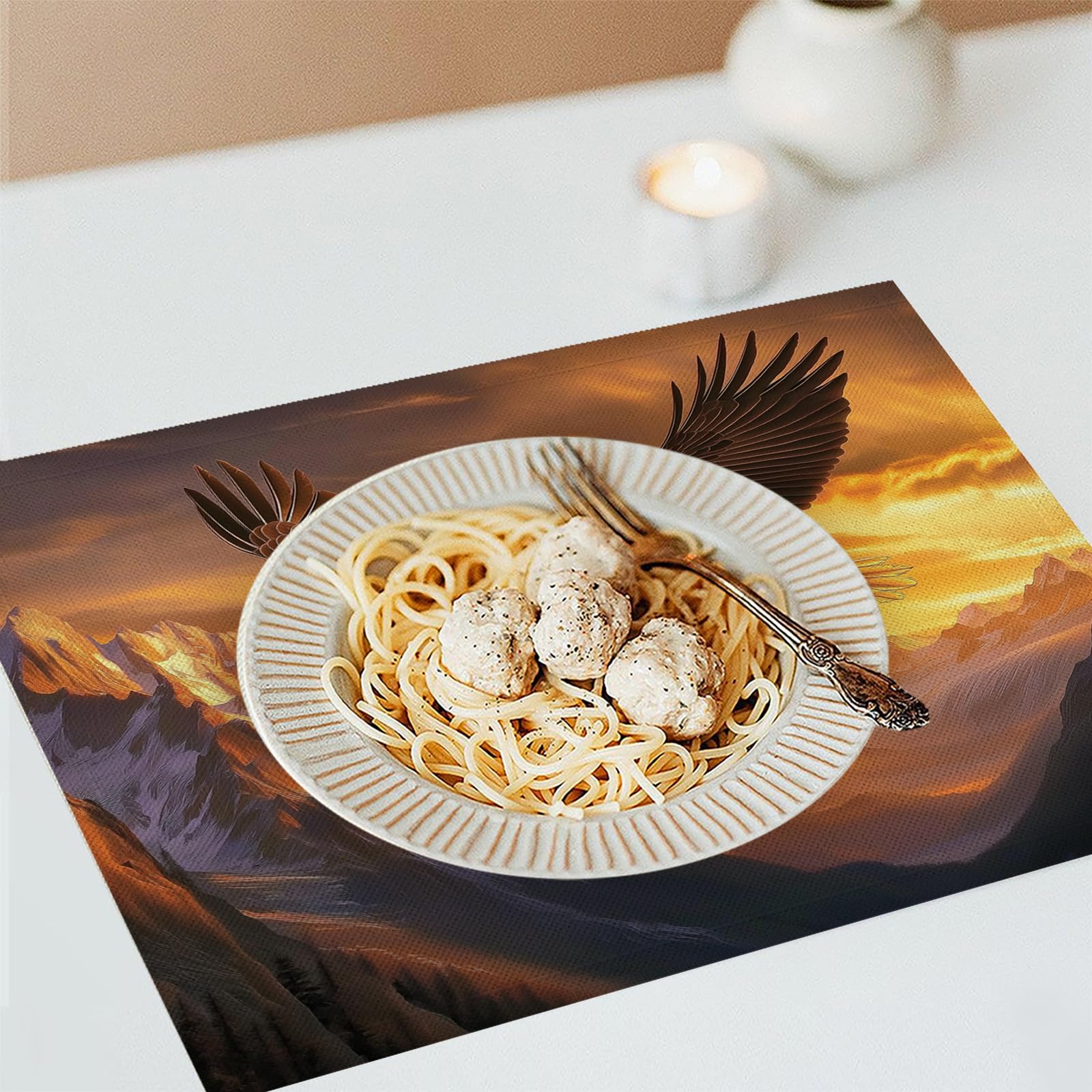 Set di 8 Tovagliette Americane Lavabili Cotone Lino Animale - Tovaglietta Americana Stoffa Resistenti al Calore Durevole Aquila calva di montagna- per Colazione Pranzo