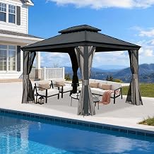 Outdoor Patio Metal Hardtop Gazebo 13x15FT with Gutter Pergola -Grey