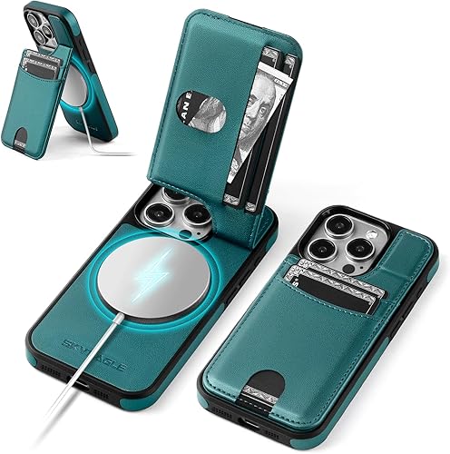 Miniatura 24 de Funda compatible con Magsafe para iPhone 13 Pro Max con soporte para tarjetas, función atril, bloqueo RFID, ranuras para tarjetas de crédito