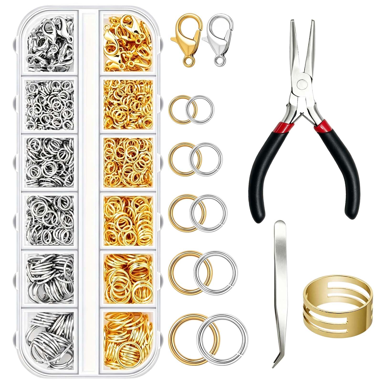1200PCS Jump Rings, Jewellery Making Supplies, Bracelet Clasps and Closures, Silver Gold Jump Rings Jewellery Repair Kit for Jewelry Making Bracelet Necklace Earring Repair