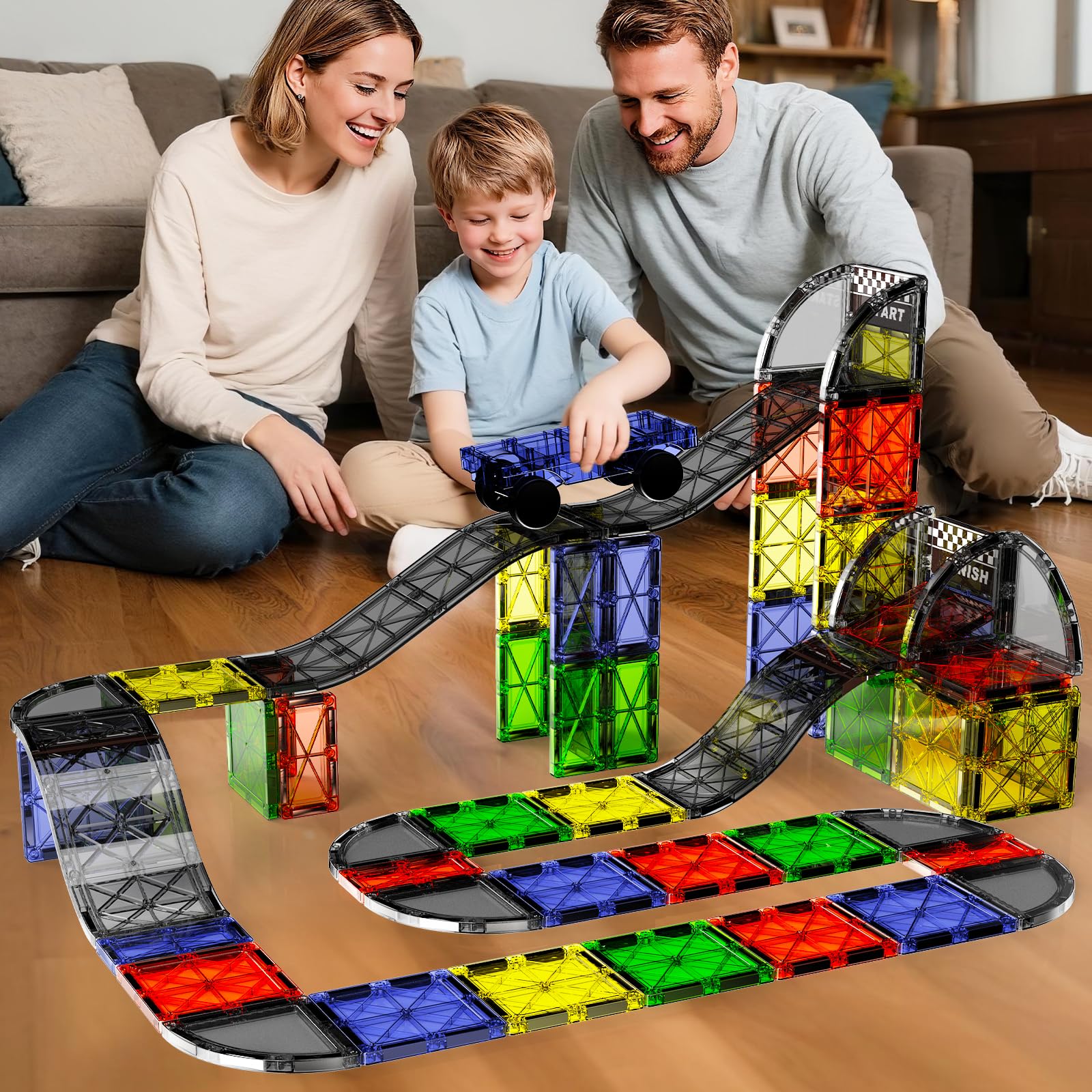 Construction Magnetique Routes Enfant, 40 Pièces Ville Tuiles Magnétiques avec Magnet Voiture, Jeux Blocs de Construction Aimant Jouets Educatif Cadeau pour Fille Garçon 3 4 5 6 7 8 Ans