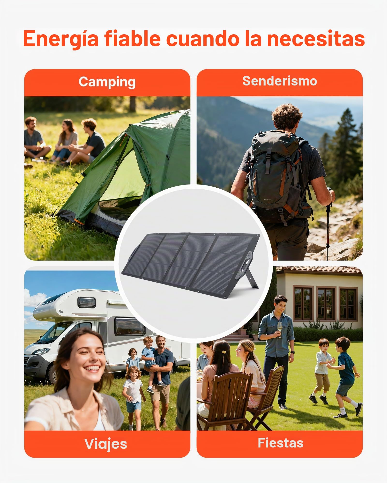 VEVOR Placa Solar Plegable 200 W, Panel Solar Monocristalino Portátil, Alta Eficiencia 24%, con Puertos USB MC4 DC, Impermeable IP67, Cargador para Viajes Acampadas Autocaravanas Estaciones de Energía