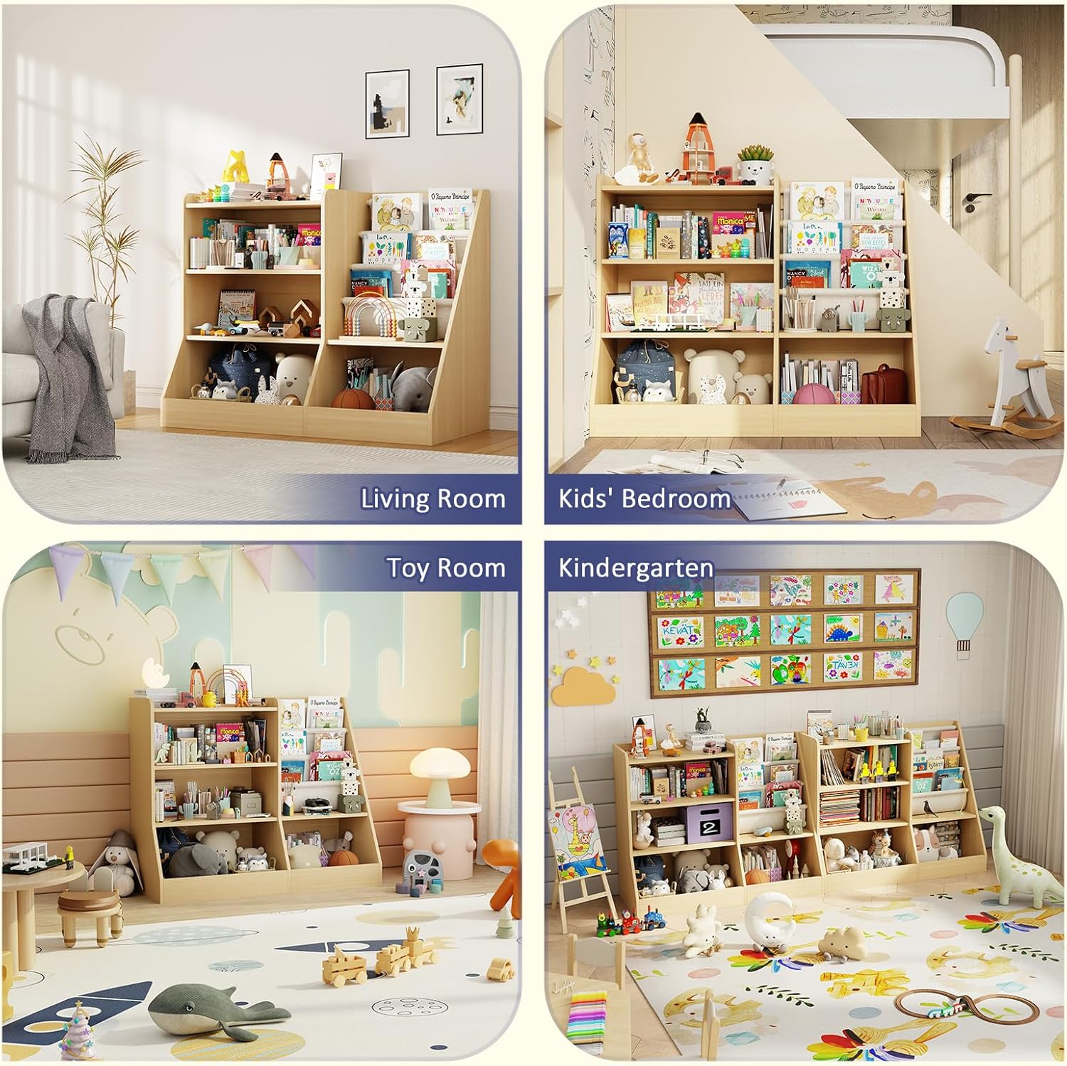 39" Large Kids Wooden Bookshelf and Toy Storage Organizer, Baby Bookcase with Sling Book Rack, Children Toddler Wooden Book Shelf for kids rooms, Playroom, Classroom, Nursery, School (Natural) - Image 7