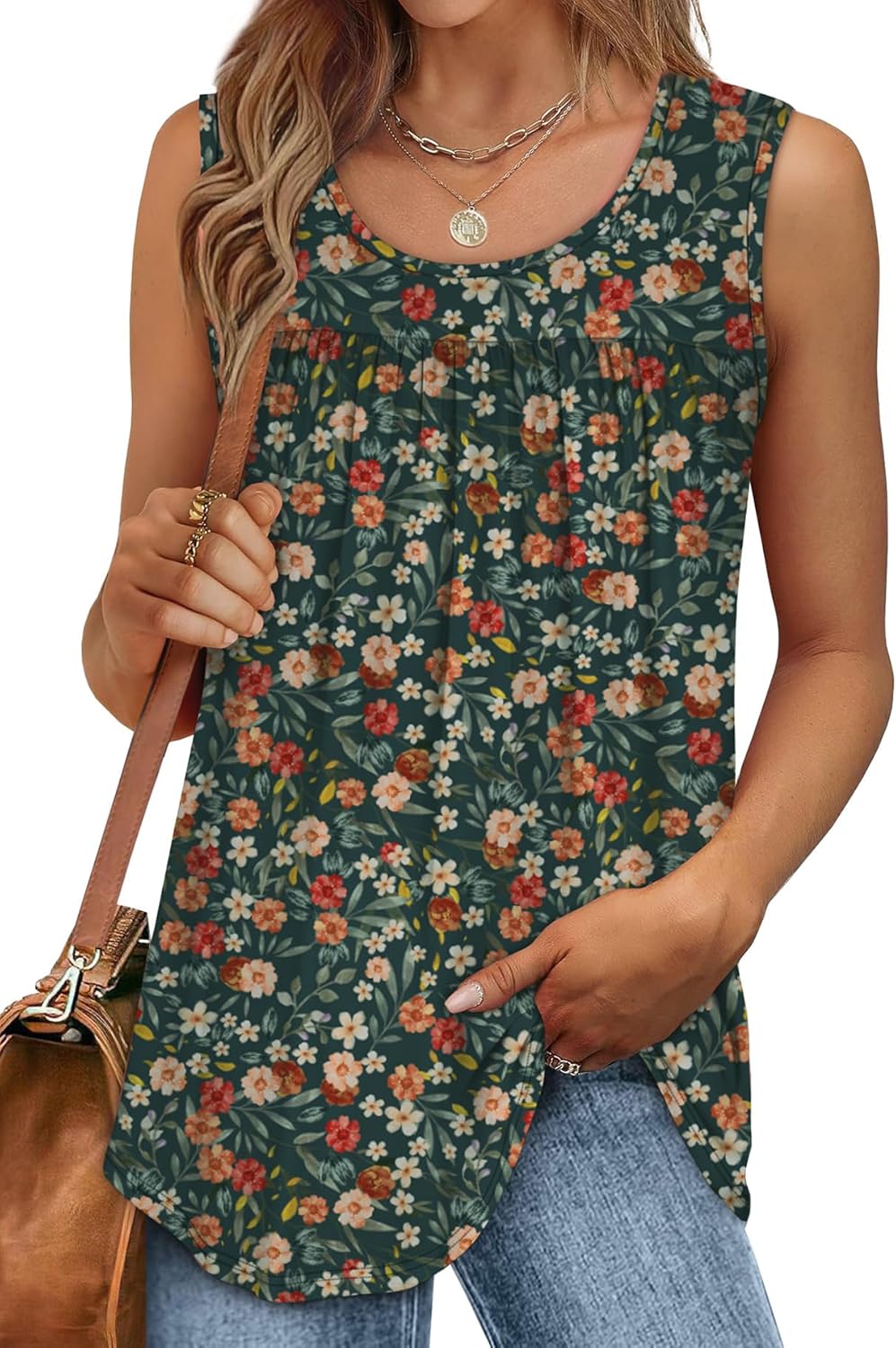 WEESO Tank Top for Women Summer Sleeveless Pleated Crewneck T Shirts Dressy Casual Beach Vacation Clothes Fashion Outfits - Image 3