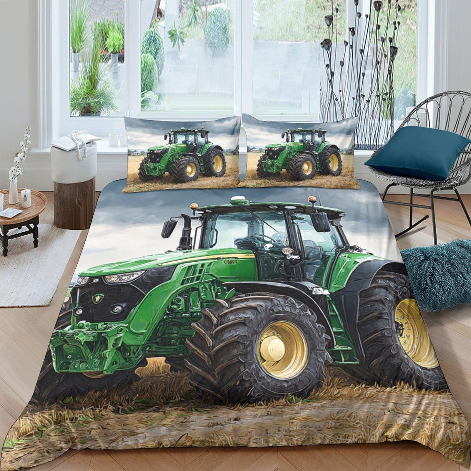 Ctjqhvkz Style-5 3D Printed Green Tractor Fitted Sheet Microfiber Soft Breathable Farm Field Mattress Cover For Bedroom Guest Room Decor Single（135X200cm）