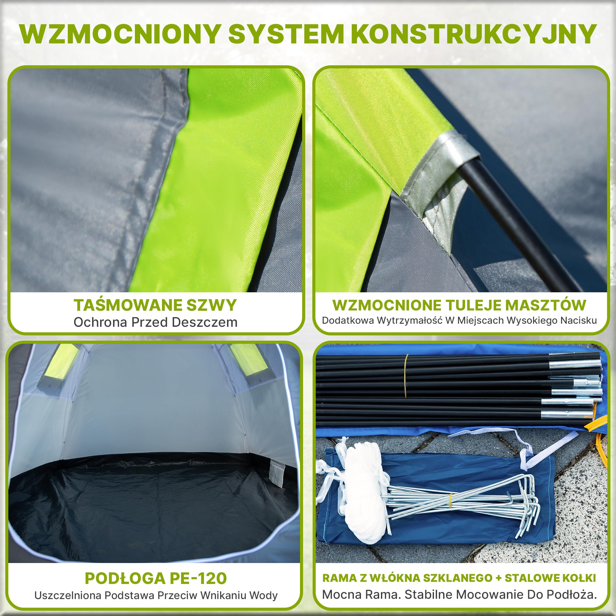 CA0013 Tropical Namiot turystyczny, rodzinny, dla 3-4 osób, wodoszczelny (3000 m), klejone szwy (zielony)