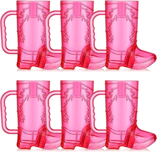Miniatura 9 de 12 tazas de plástico para botas de vaquera de 16 onzas, vasos de chupito para botas de vaquera, tazas rosas con asa para temática occidental,