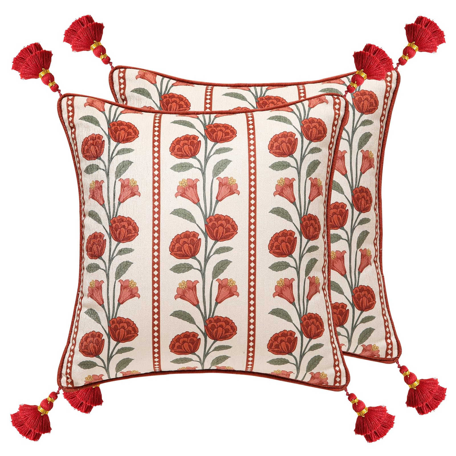 bilin gaier Vintage Square Throw Pillow Covers Pack of 2,Red Cozy Velvet with Leaves and Floral Pattern Pillowcases,Decoration Pillows Cushion Covers