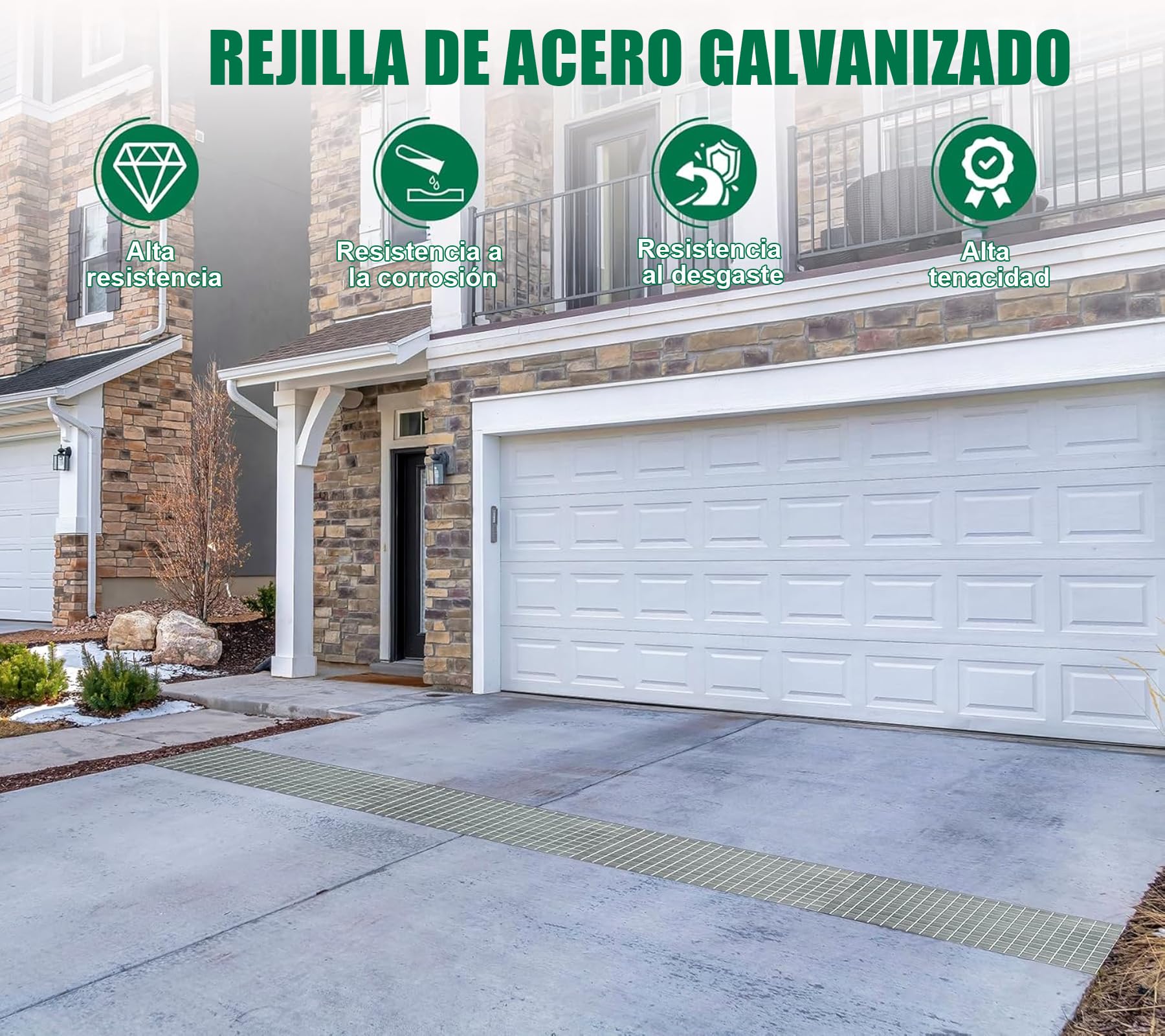 Rejilla de 1000 x 300 x 30 mm, galvanizada, B125, rejilla estándar de construcción, rejilla de acero galvanizado en caliente para canalones de drenaje y calzadas, garaje, escaleras de