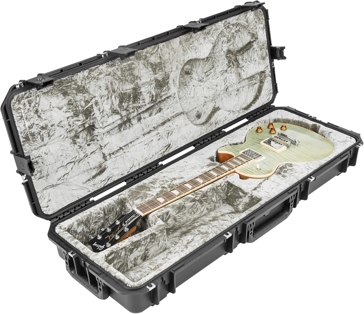 SKB iSeries Les Paul Guitar Hard Case, Waterproof Polypropylene Shell with Plush Interior, TSA Latches and Wheels for Travel Protection | Molded polypropylene shell, plush lined interior, locking travel latches, rolls through airports, LP-style fit