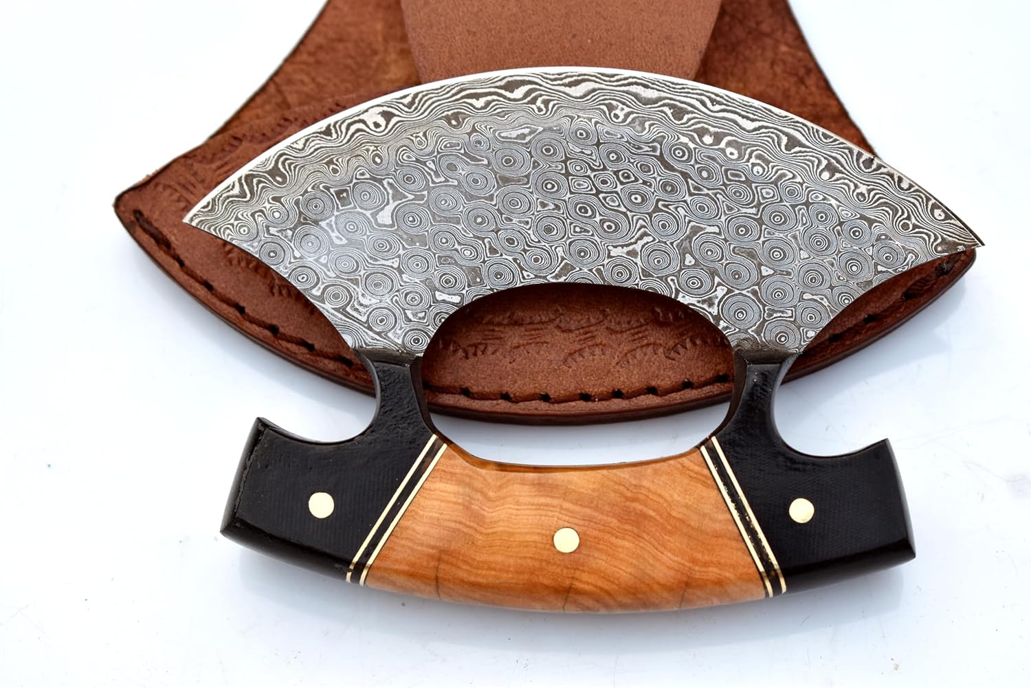 Damascus Steel ULU knife with Sheath Handmade Pizza Cutter Alaska Ulu Knife Ulu Kitchen Knife Ulu Chef Knife 5.5" Crescent Blade Chopping and Mincing Knife