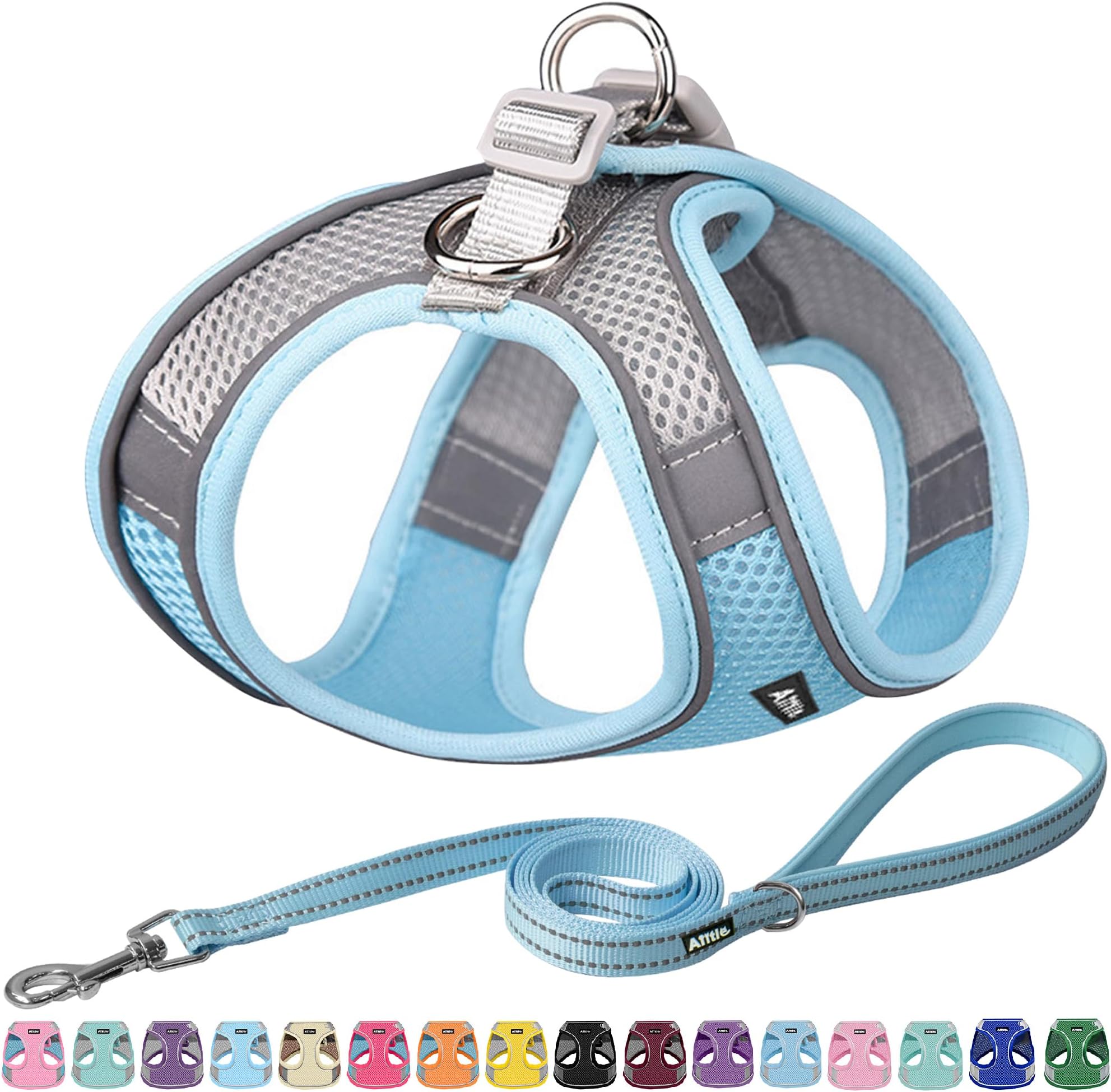 AIITLE Small Dog Harness with Leash, Breathable Mesh Vest, Reflective No-Pull Pet Harness for Outdoor Walking, Camping for Small Dogs, Cats, Blue XXS