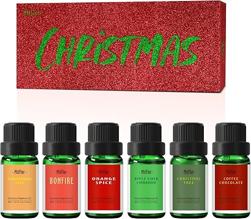 Aceites aromáticos MitFlor Christmas - Juego de 6 aceites perfumados de alta calidad, aceites esenciales navideños para difusores para el hogar,
