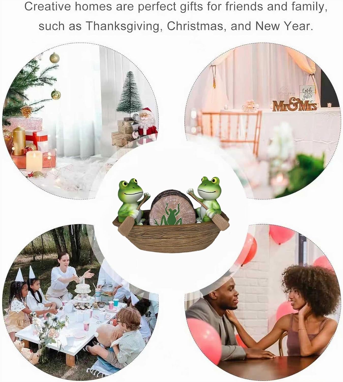 Frog Coasters Set of 6 Rustic Coasters in Handmade Canoe Drink Coffee Mug Wine Beer Bar Round Table Decorative Cute Log Cabin Decor for The Home - Image 6