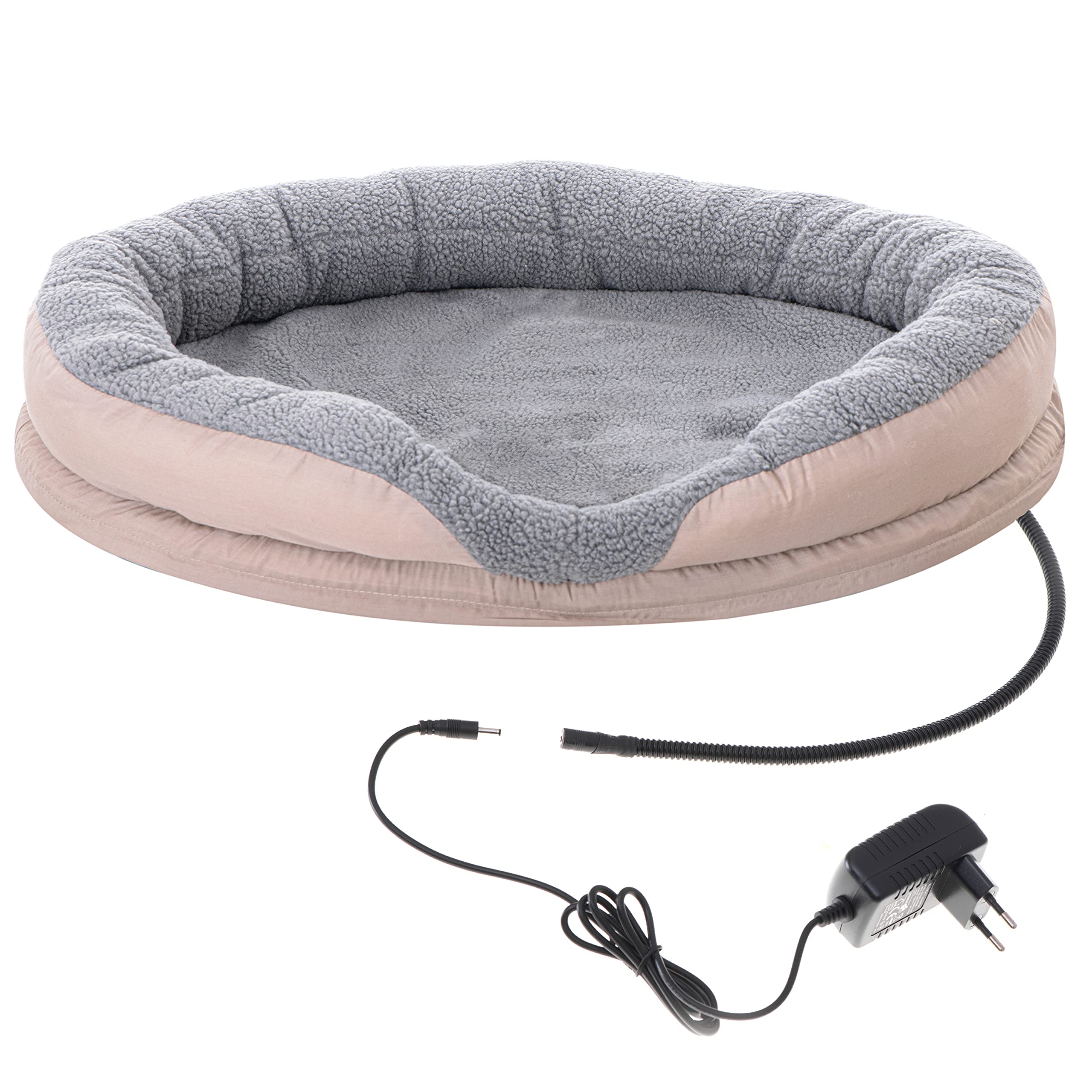 ADLER Camry CR7431 Letto per cani e gatti elettrico riscaldante rotondo 76 x 58 cm, riscaldamento per animali domestici, lana sintetica morbida, 18 W, bianco/marrone
