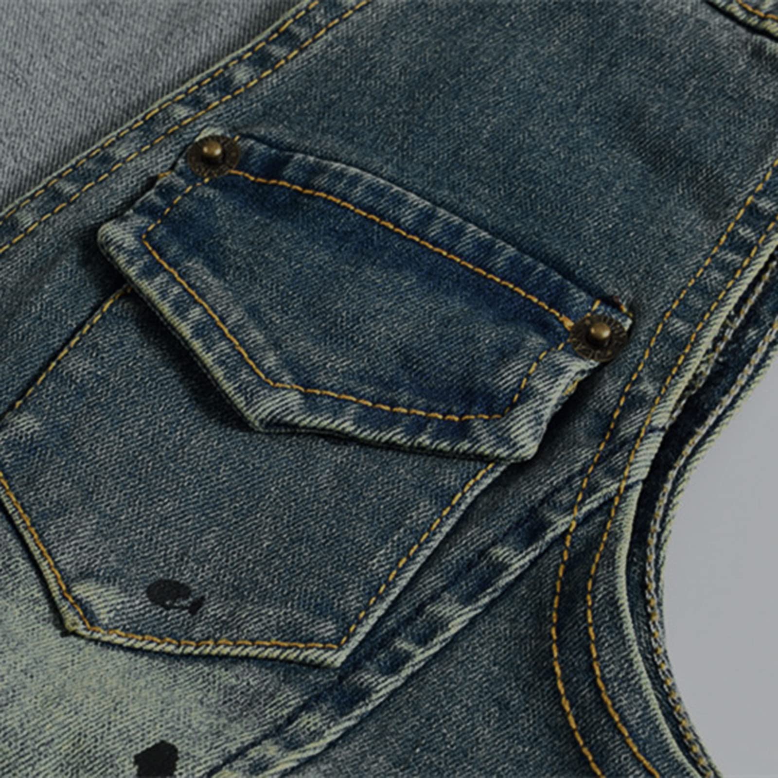 Gilet Jeans, Giacca Jeans Senza Maniche Uomo, Multi Tasche Giacca Giubbotto Smanicato Di Jeans Vintage Denim Vestibilità Slim Gilet Da Moto Gilet Multitasche Uomo Estivo Per Capispalla Fotografia Moto