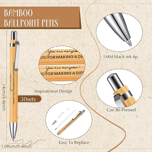 Miniatura 3 de Yeaqee 30 juegos de cuaderno de agradecimiento en espiral, cuaderno inspirador, bloc de notas a granel con bolígrafo de bambú motivacional para