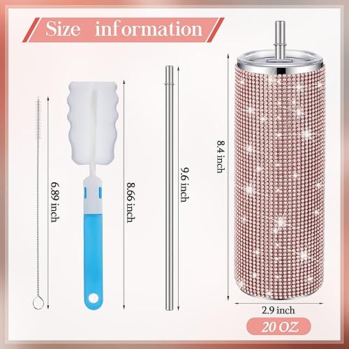 Miniatura 9 de Tessco Bling Cups - Vaso de diamantes de imitación con pajilla, botella de agua con purpurina, vaso con popote de acero inoxidable, vaso aislado con