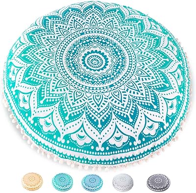 Mandala Life ART Fodera per Cuscino da Pavimento Rotondo Bohémien - 75 cm - 100% Cotone - Custodia Pouf per Pouf per Soggiorno, Camera da Letto, Patio e Altro