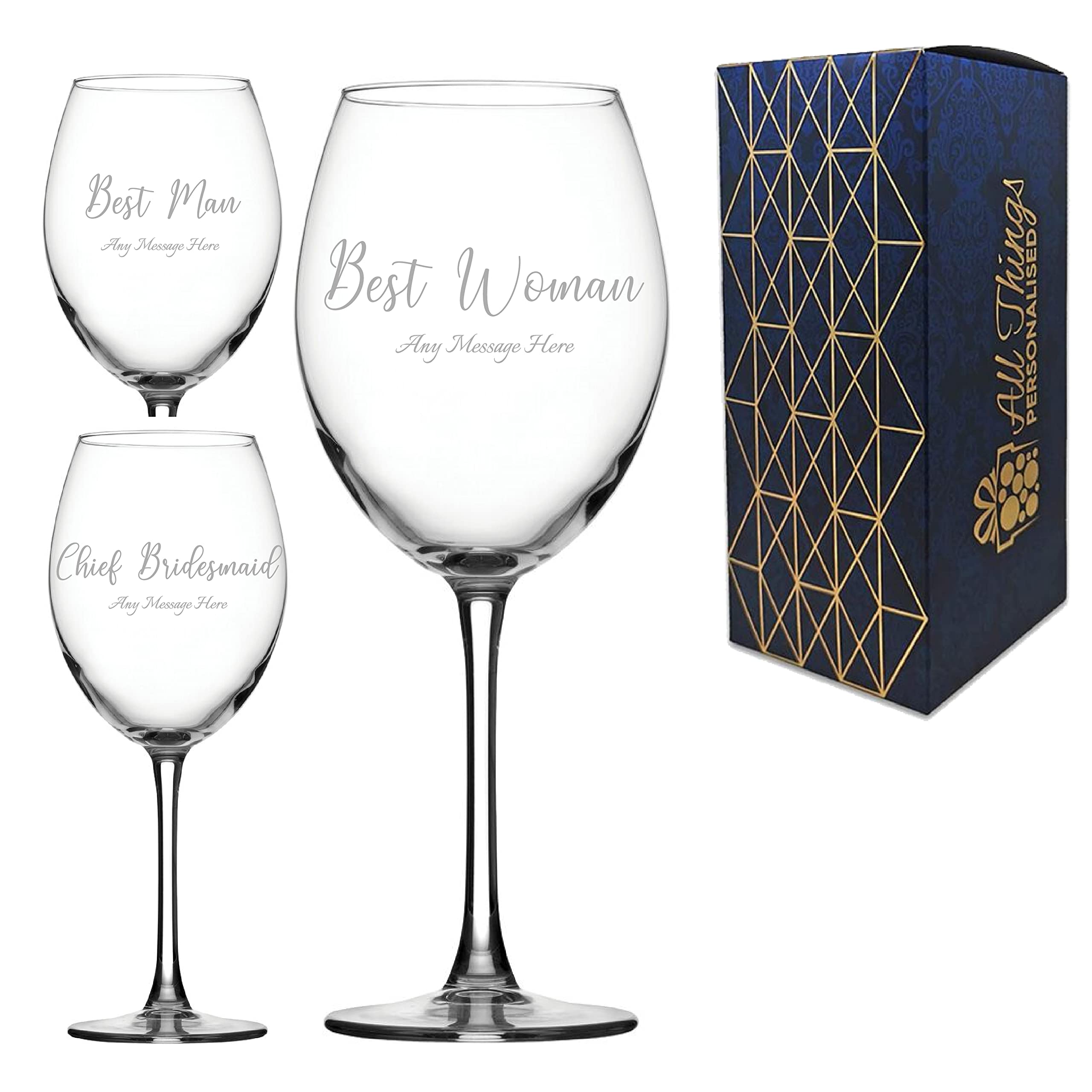 Personalised Engraved Wedding Guest Wine Glass, Best Man, Best Woman, Grooms Man, Maid of Honour, Chief Bridesmaid, Any Text, Enoteca Wine 19oz, Handwritten Font โ image 1